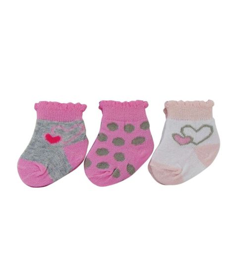 Set de 3 Pares de Calcetines Gris Rosa para Niña Pumucki -1