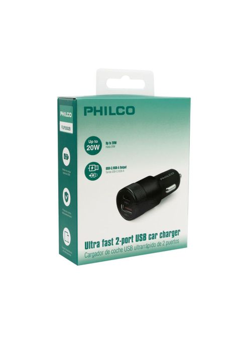 Cargador para Automovil USB/C Doble 12/24V 20W Negro FLP2552B-4