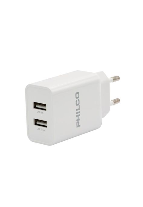 CARG. DE PARED 2.1 A DOBLE USB C/CABLE IPHONE R1090 BLANCO-0