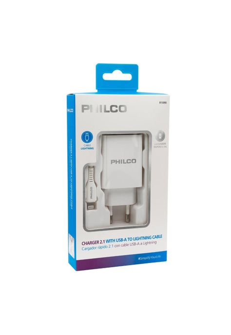 CARG. DE PARED 2.1 A DOBLE USB C/CABLE IPHONE R1090 BLANCO-1