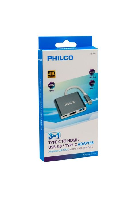 ADAPTADOR 3 EN 1 USB TIPO C A HDMI + USB3.0 PHILCO-1