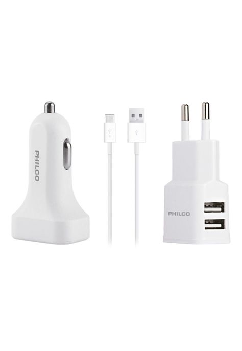Kit Cargador 2.1A 3 en 1 c/ Cable Tipo C Blanco R2118-2