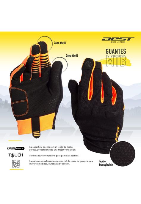GUANTE LARGO BEST SL NEGRO/NARANJA NEON TALLA L-3