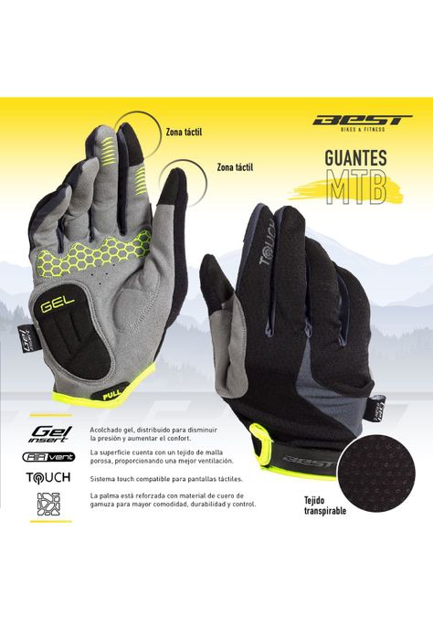 GUANTE LARGO BEST NEGRO/VERDE NEON TALLA M-3