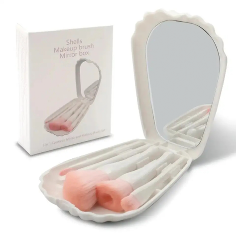 Set 5 Brochas De Maquillaje Con Estuche Viajero Y Espejo-1
