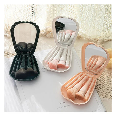 Set 5 Brochas De Maquillaje Con Estuche Viajero Y Espejo-6