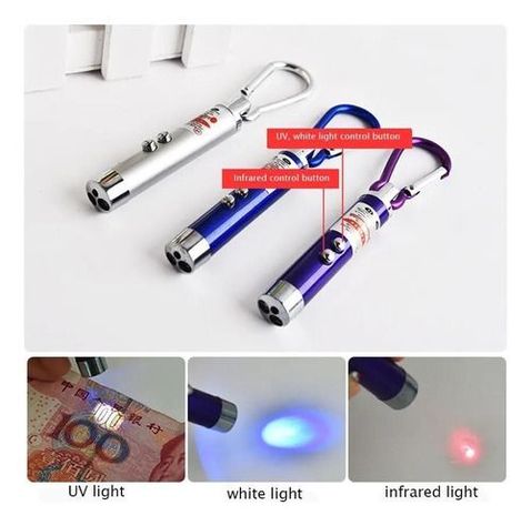 Mini Puntero Laser Rojo 3en1 Luz Led Uv Llavero + -5