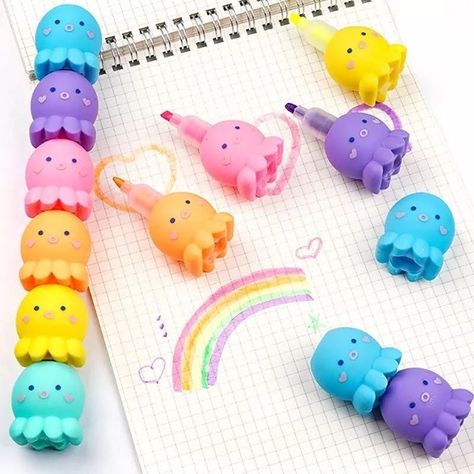 Set X5 Destacador Mini Pulpo Kawaii Fluor Lapiz De-0