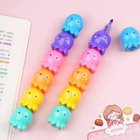 Set X5 Destacador Mini Pulpo Kawaii Fluor Lapiz De-2