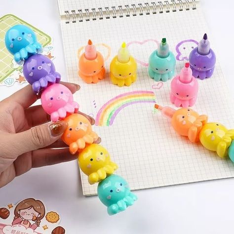 Set X5 Destacador Mini Pulpo Kawaii Fluor Lapiz De-3