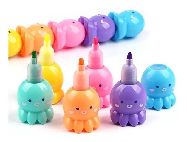 Set X5 Destacador Mini Pulpo Kawaii Fluor Lapiz De-6