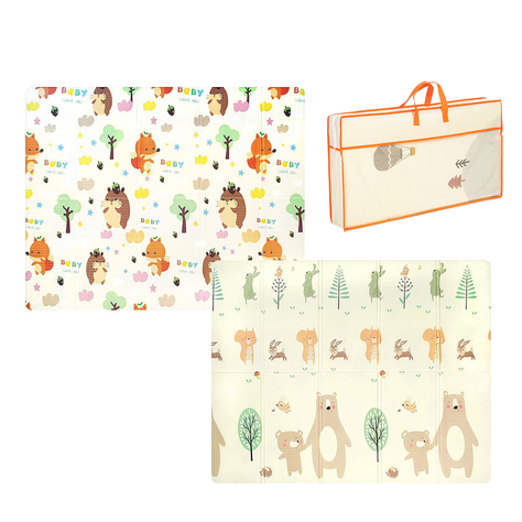Alfombra Antigolpe Bebe Plegable Reversible Osito + Bolso -0