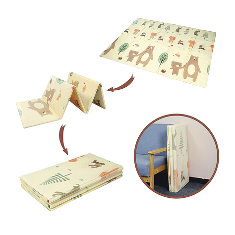 Alfombra Antigolpe Bebe Plegable Reversible Osito + Bolso -3