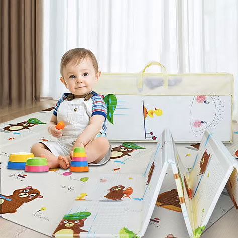 Alfombra Antigolpe Bebe Plegable Reversible Osito + Bolso -7