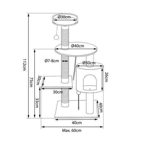 Rascador Para Gato Tipo Torre Grande 3 Niveles 112 cms. + Cuerda-3