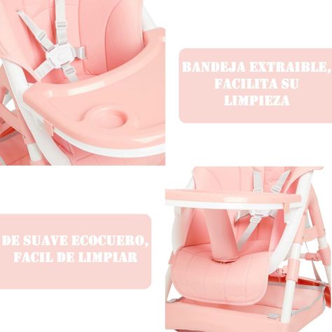 Silla De Comer Bebe Eco Cuero Ajustable Rosada-6