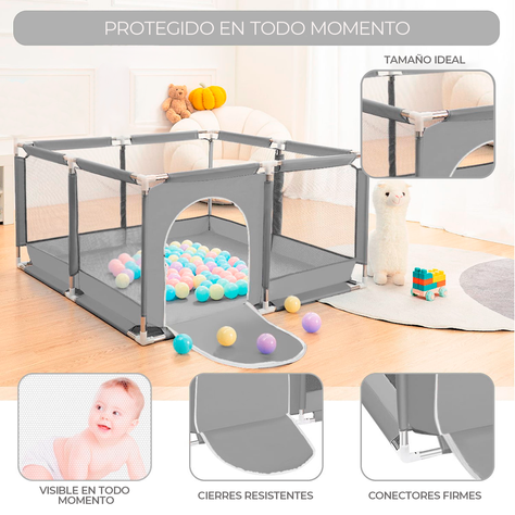 Corral de Seguridad Bebe Con Aro 126x126 Cm. Gris-3