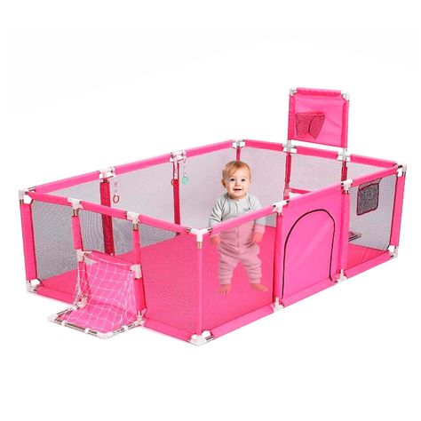 Corral Seguridad Bebes  Aro De Basket 180cm Rosado-0