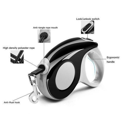 Correa Mascota Retractil Automatica 5 mts. Perro Gato Negro-5