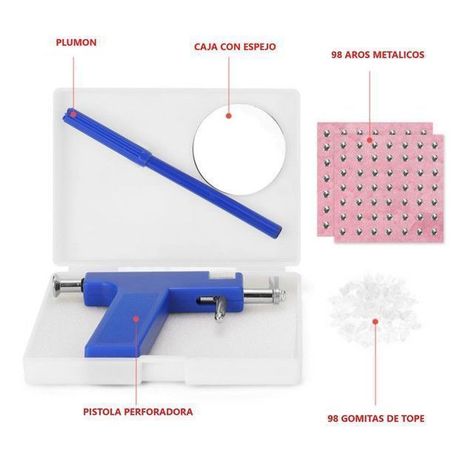 Kit Pistola Inoxidable Perforadora Cuerpo Aros Piercing + Estuche-2