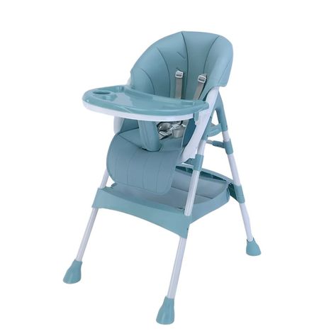 Silla De Comer Bebe Eco Cuero Ajustable Celeste-0