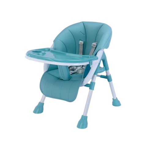 Silla De Comer Bebe Eco Cuero Ajustable Celeste-3