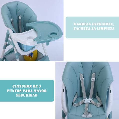 Silla De Comer Bebe Eco Cuero Ajustable Celeste-6