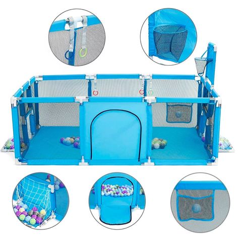 Corral Seguridad Bebes  Aro De Basket 180cm Celeste-1