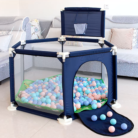 Corral De Seguridad Hexagonal Para Bebés Azul + Pelotitas-1