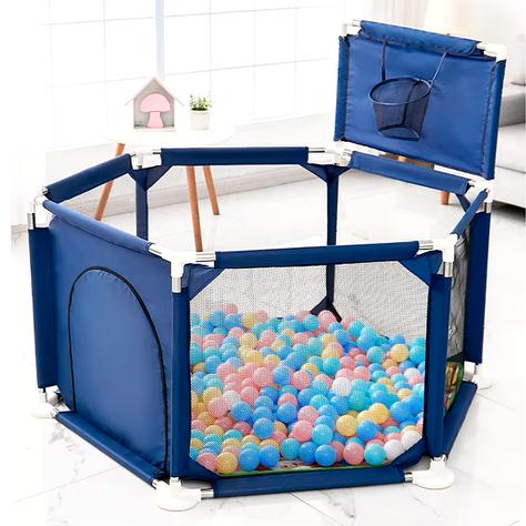 Corral De Seguridad Hexagonal Para Bebés Azul + Pelotitas-6