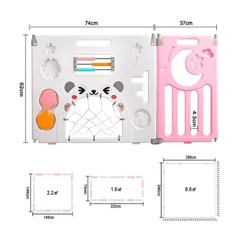 Corral de Seguridad Bebe Multiformas 8+2 Plegable Rosado-3