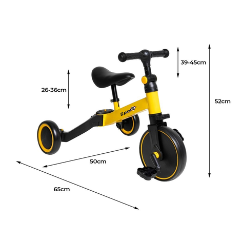 Triciclo Correpasillos Bicicleta de Aprendizaje Multiposiciones 3 En 1 Amarillo-2