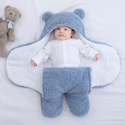 Manta Bebe Premium Recien Nacido Enterito Suave Osito Celeste-3