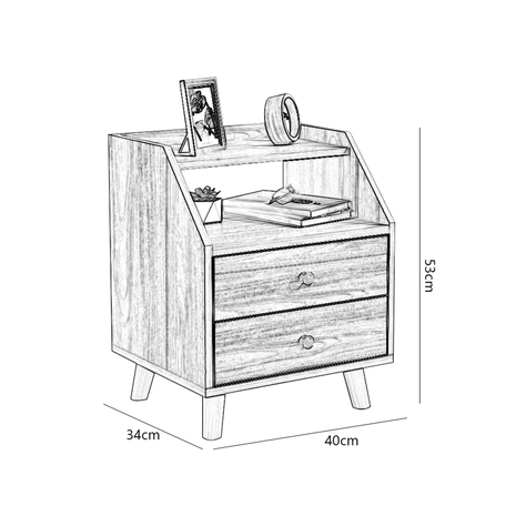 Velador para Dormitorio Doble Cajon Con Repisa  -4