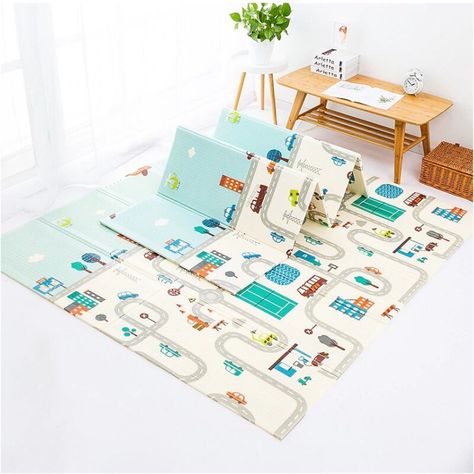 Alfombra Antigolpe Bebe Plegable Reversible Autito + Bolso -2