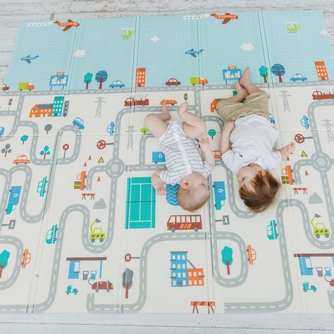 Alfombra Antigolpe Bebe Plegable Reversible Autito + Bolso -5