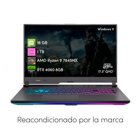 Notebook Asus RogStrix G17 Ryzen 9 16GB 1TB RTX4060 8GB 17.3-1