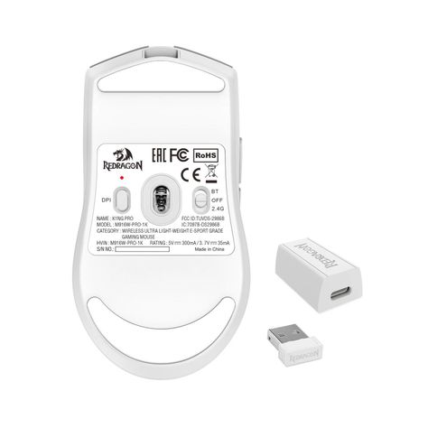 Mouse Gamer Inalámbrico Redragon King M916 PRO 1000hz Blanco-3