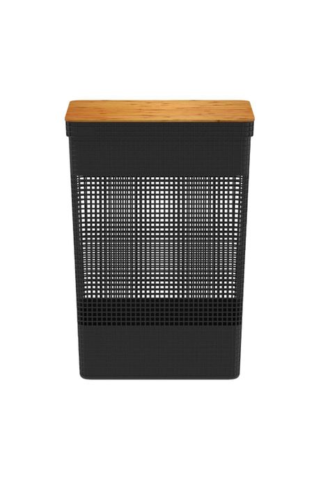 Cesta de Ropa Grid Con Tapa De Bambú 49 L Negro-0