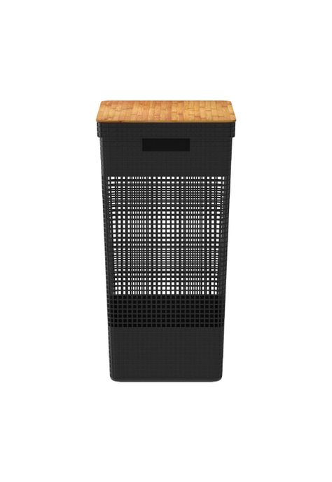 Cesta de Ropa Grid Con Tapa De Bambú 49 L Negro-2