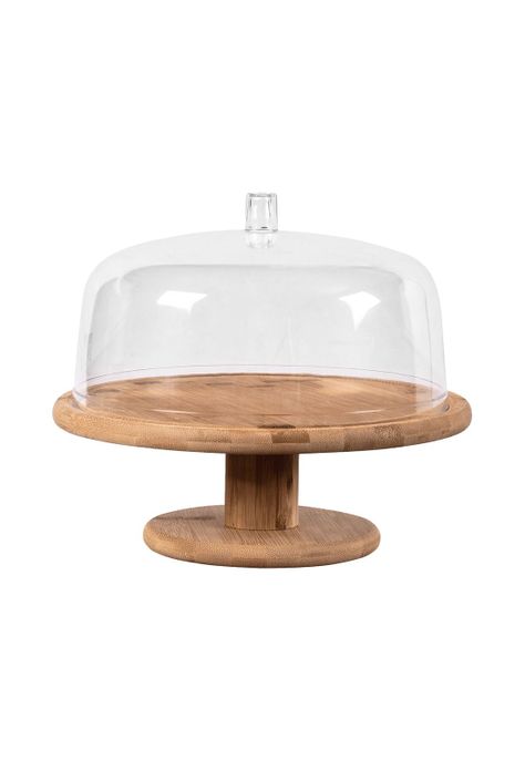 Porta Torta 27,5 cm Con Tapa y Pedestal Bambú Ou-0