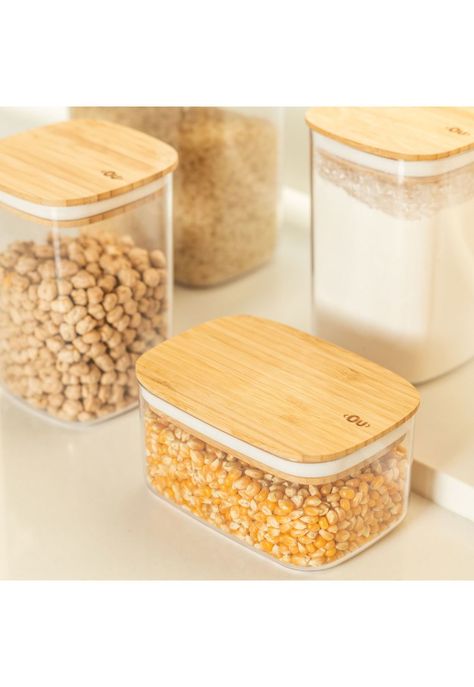 Contenedor Hermético Rectangular con Tapa de Bambú Keep 0,65 lt Transparente Ou-1
