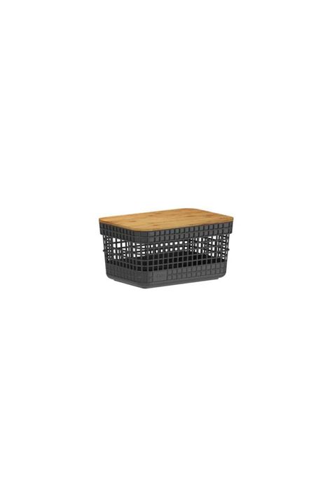 Cesta Organizadora Grid Con Tapa De Bambú 2.5 L Negro-2