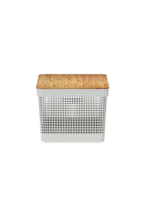 Cesta Organizadora Grid Con Tapa De Bambú 20 L Blanco Océano-0