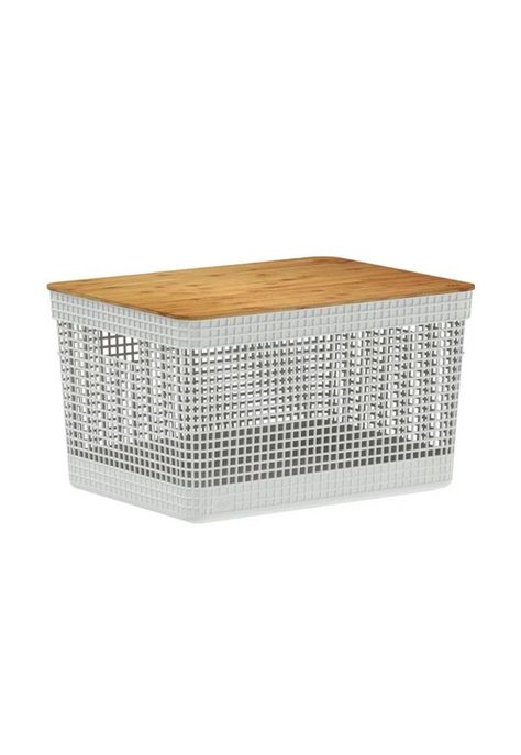 Cesta Organizadora Grid Con Tapa De Bambú 20 L Blanco Océano-2