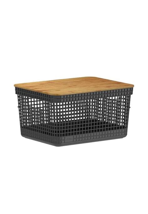 Cesta Organizadora Grid Con Tapa De Bambú 8 L Negro-0