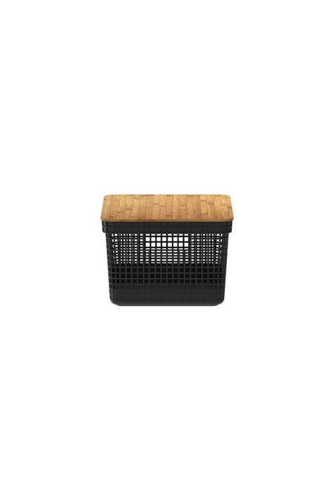 Cesta Organizadora Grid Con Tapa De Bambú 8 L Negro-1