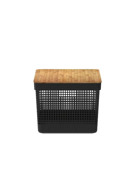 Cesta Organizadora Grid Con Tapa De Bambú 20 L Negro-0