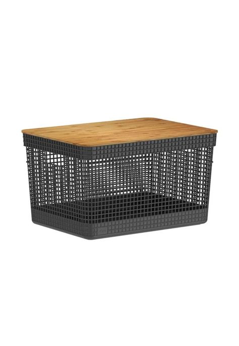 Cesta Organizadora Grid Con Tapa De Bambú 20 L Negro-2