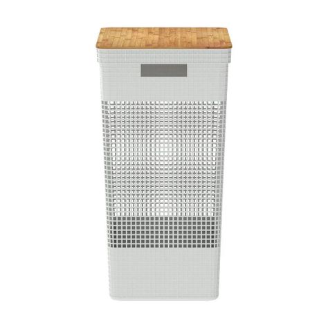 Cesta de Ropa Grid Con Tapa De Bambú 49 L Blanco Océano-1
